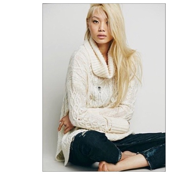 Free People Complex Cable Distressed Cowl Sweater - Picture 3 of 8